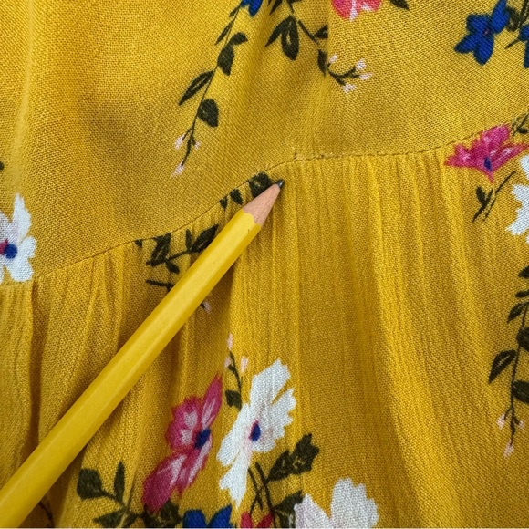 Old Navy Womens Dress Size Medium Tiered Yellow Floral Long Sleeves Boho READ - Picture 9 of 14